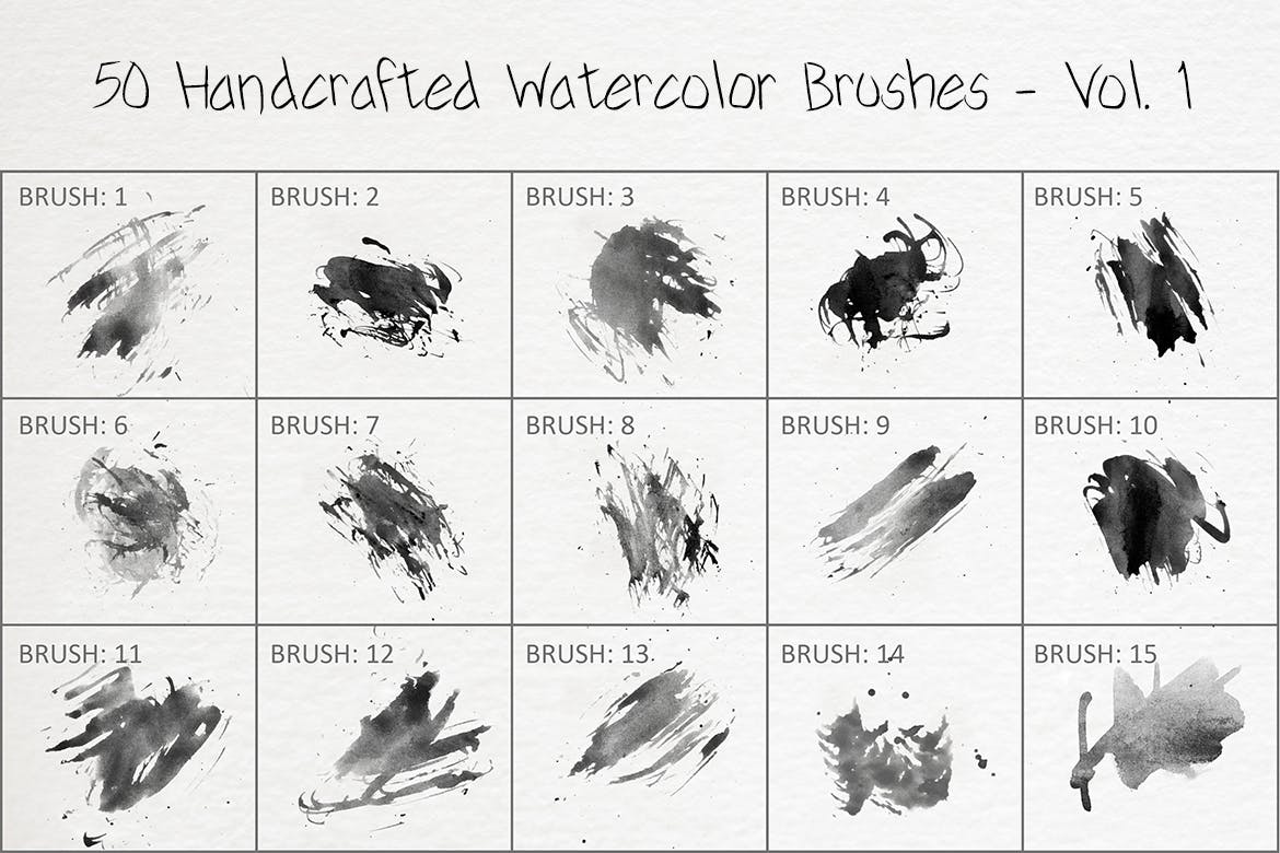 50个手工制作的绘画水彩ps笔刷v1 50 Handcrafted Watercolor Brushes – Vol. 1 笔刷资源 sucaiwan.com