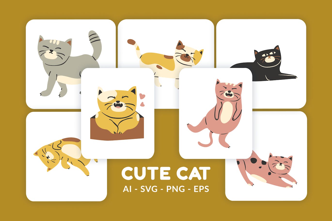 可爱的猫动物矢量插画v2 Cute Cat vector Illustration v.2 设计素材 sucaiwan.com