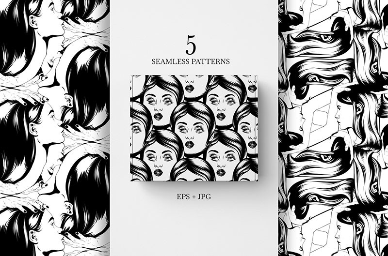 超现实女性肖像艺术版画和背景图案，AI源文件 图片素材 sucaiwan.com