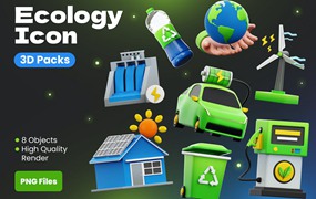 环保生态图标3D插画 Ecology Icon 3D Illustrations