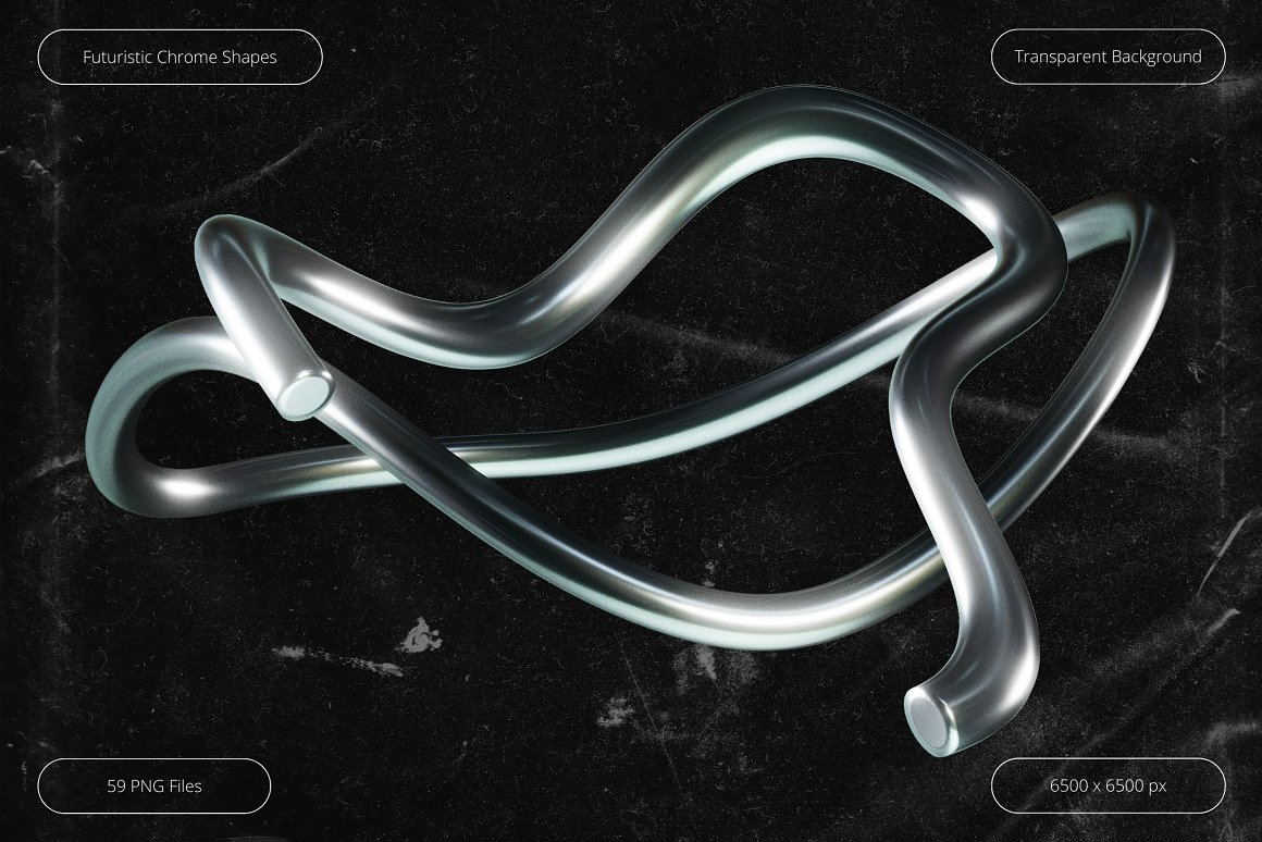 59款潮流3D三维立体金属镀铬未来抽象不规则几何PNG免抠图设计素材 3D Futuristic Chrome Shapes 图片素材 sucaiwan.com