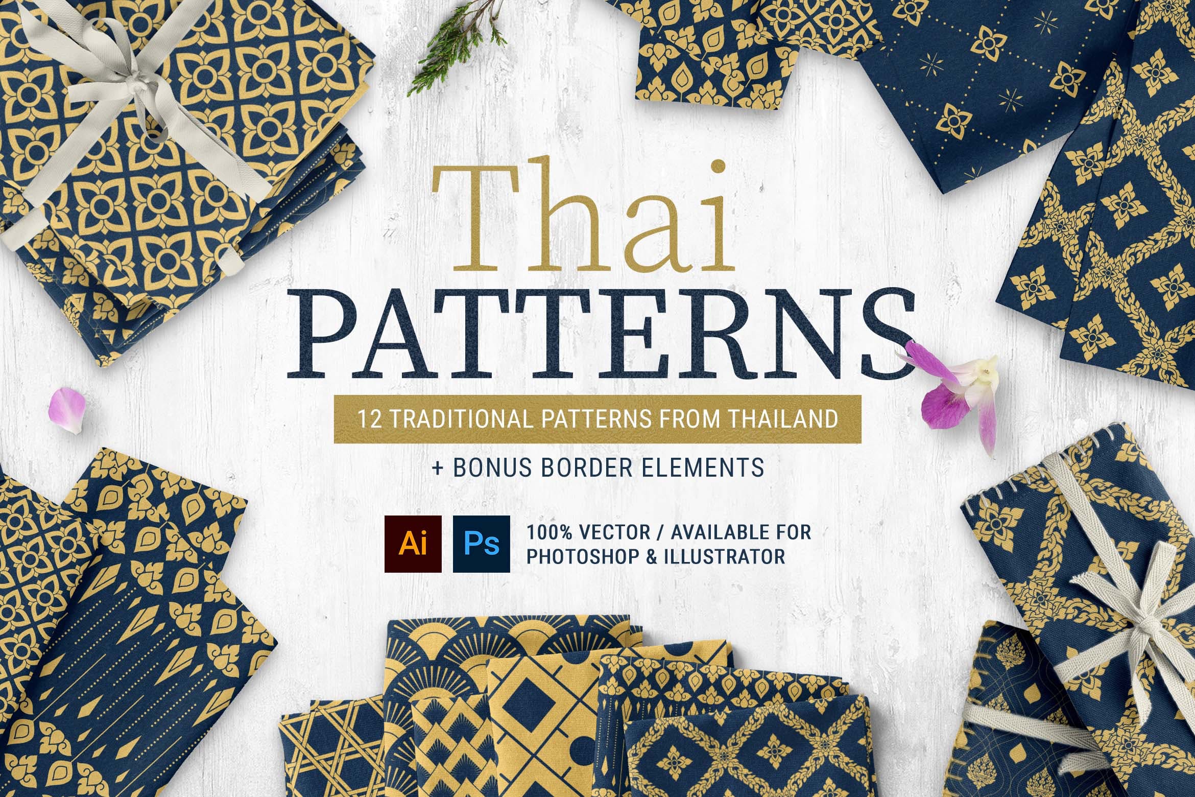 泰国文化无缝图案集合 Thai Patterns Collection 图片素材 sucaiwan.com