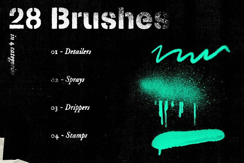 28个逼真涂鸦喷漆PS笔刷套装 笔刷资源 sucaiwan.com