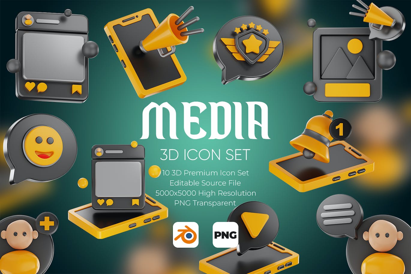 多媒体3D图标集 Media 3D Icon Set 图标素材 sucaiwan.com