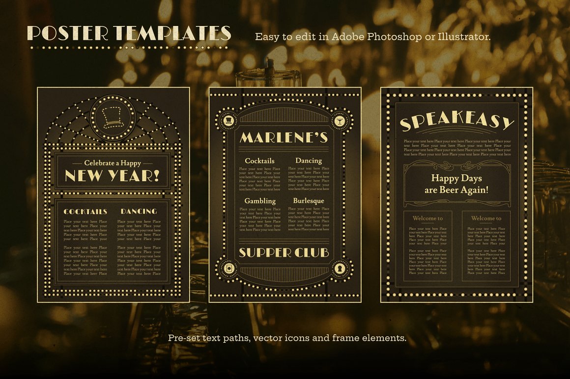 经典美式浮桥黑金舞厅酒吧标牌边框纹理插图AI矢量设计素材包 样机素材 sucaiwan.com
