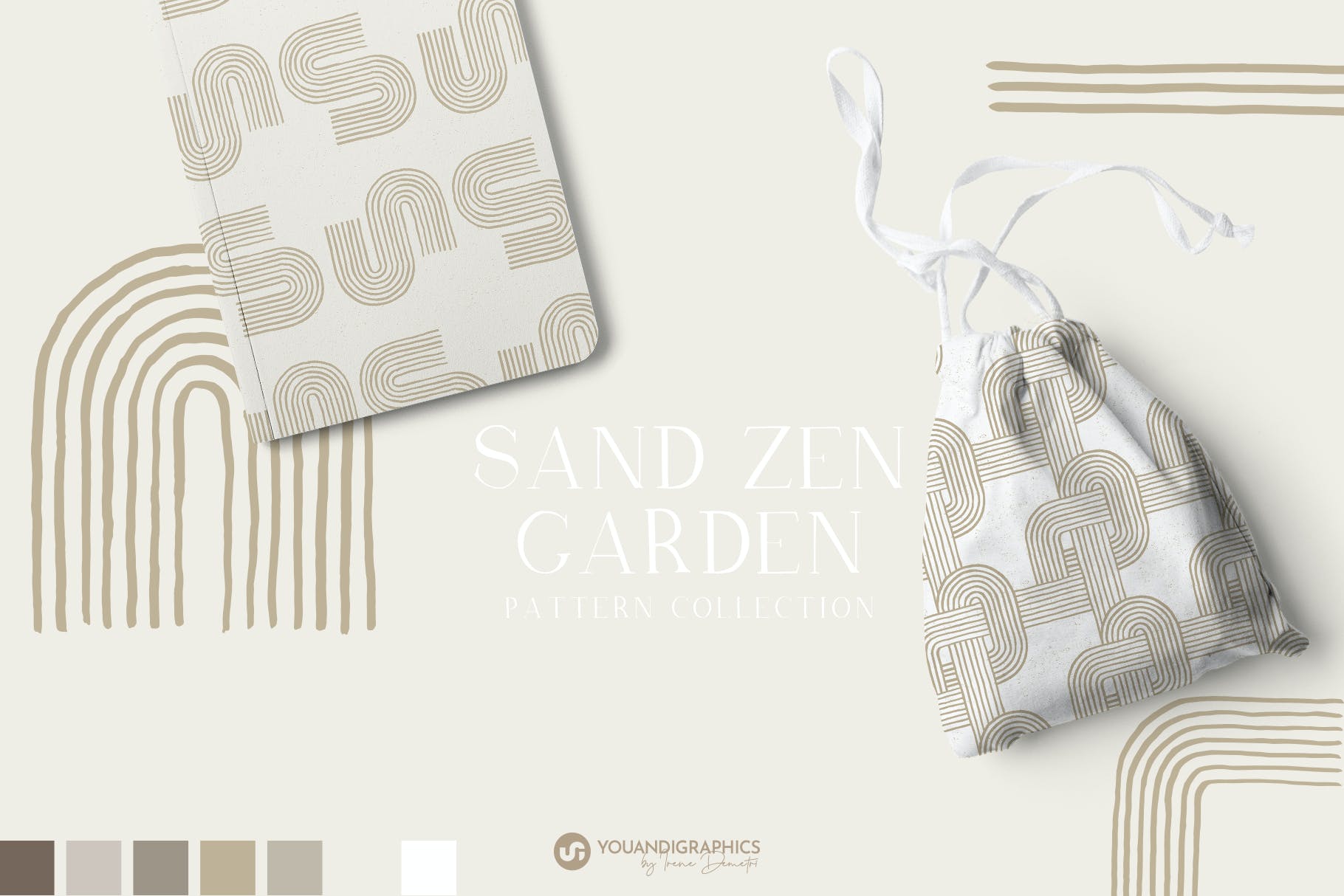 沙禅园几何形状无缝图案 Sand Zen Garden – Seamless Patterns 图片素材 sucaiwan.com