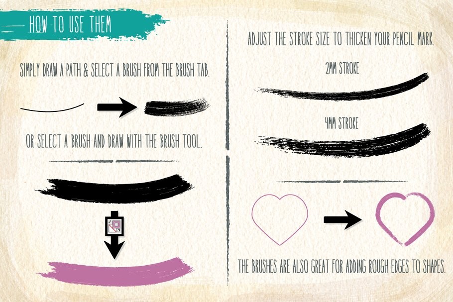 16个手绘干油墨纹理AI笔刷 笔刷资源 sucaiwan.com