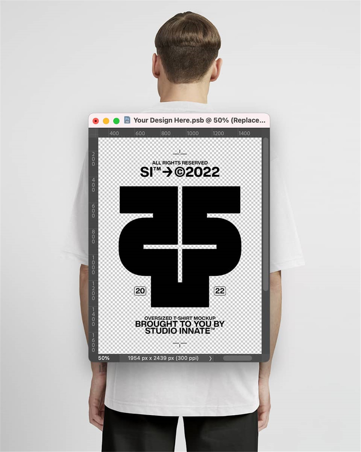 Studio Innate 高级工艺街头服饰品牌展示大码T恤PSD样机模板 Oversized Modelled T-Shirt Mockup 样机素材 sucaiwan.com