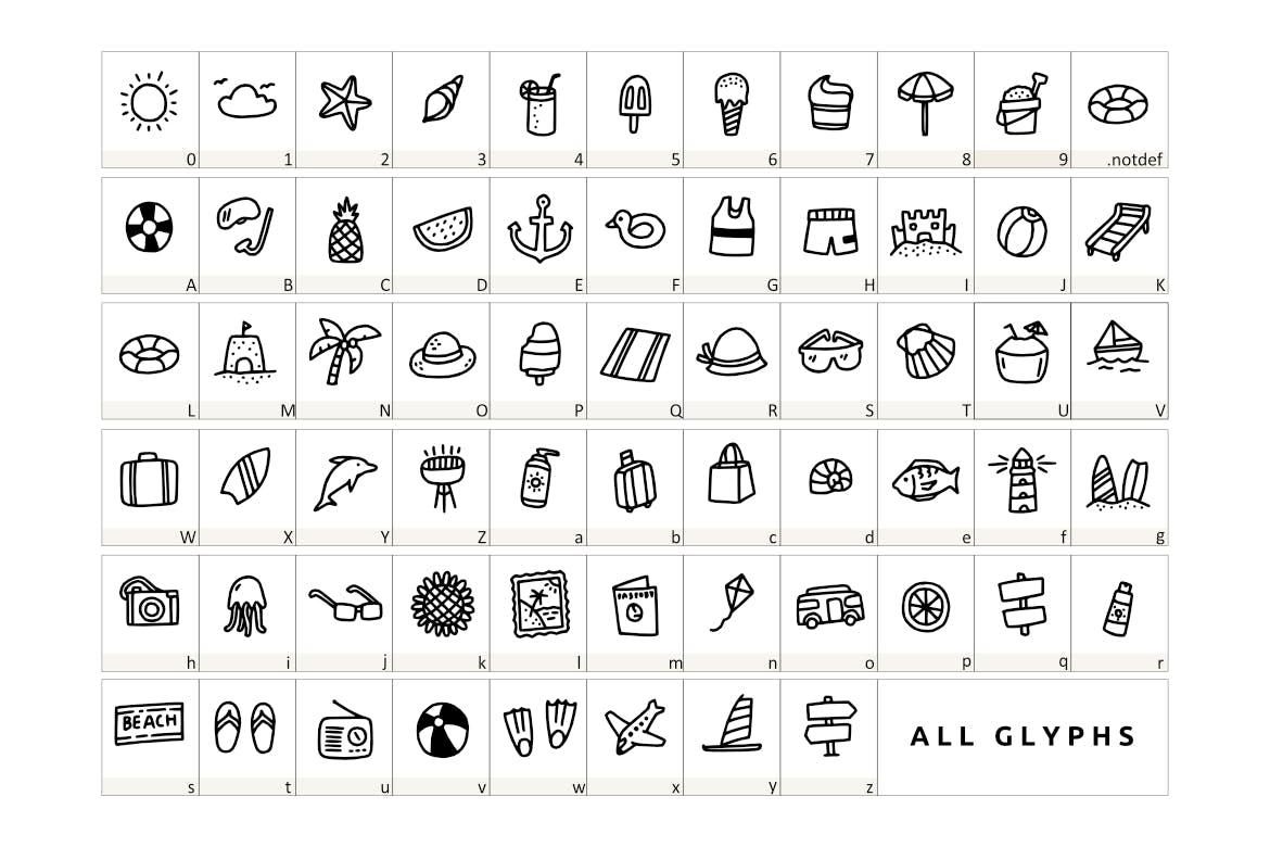 夏日海滩装饰元素字体 Summer Beach Dingbat 设计素材 sucaiwan.com