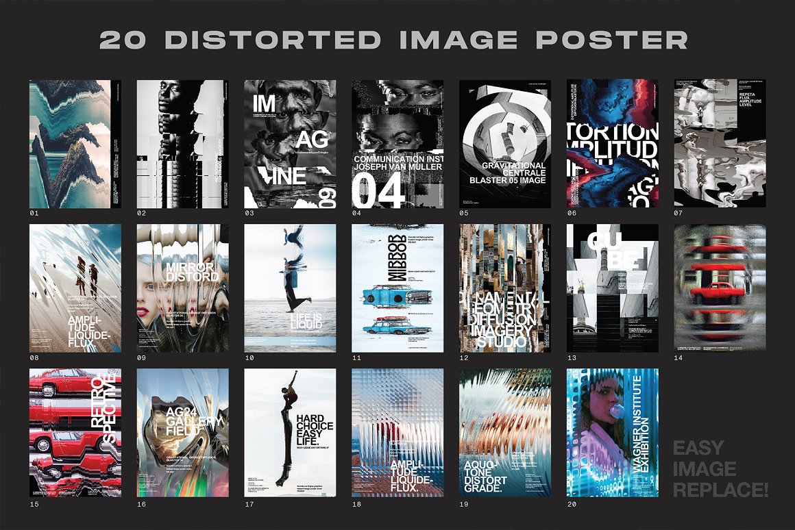 20个抽象扭曲故障主视觉海报图片设计效果PSD样式模板 Evlogiev – Distort Image Poster 样机素材 sucaiwan.com
