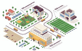 学校学习概念3D等距基建场景矢量插画 School Learning Isometric Infographic
