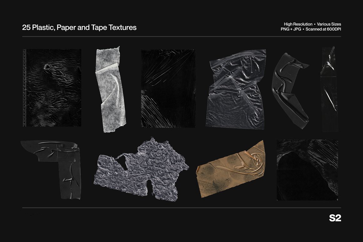 25款新潮做旧褶皱胶带塑料袋瓦楞纸肌理纹理背景图片设计素材 25 Paper, Plastic and Tape Textures . sucaiwan.com