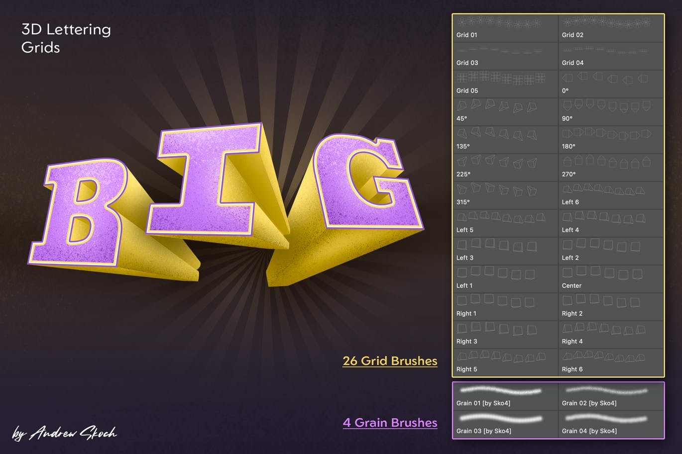 3D字体辅助网格PS笔刷套装 笔刷资源 sucaiwan.com