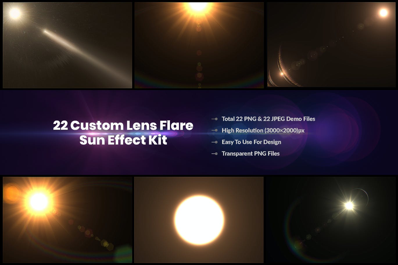 22个自定义镜头太阳光晕效果套件 Sun Effect Kit 22 Custom Lens Flare 图片素材 sucaiwan.com