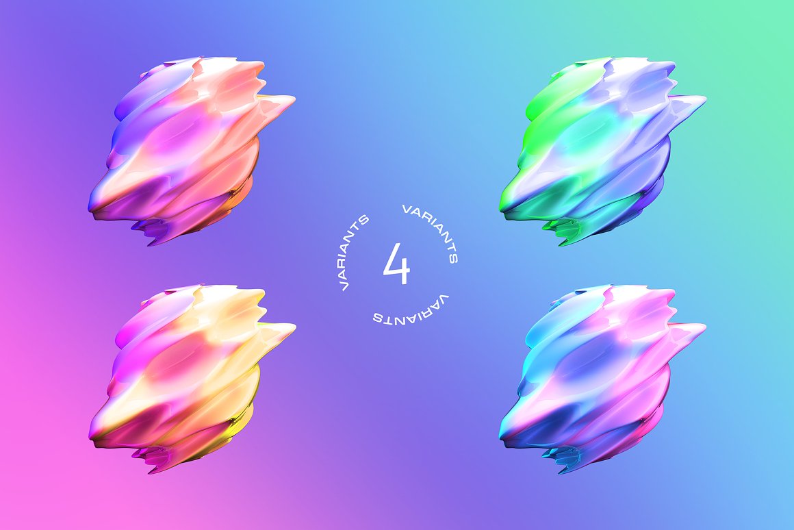168个超现实扭曲渐变全息抽象艺术多彩3D立体免抠PNG素材 3D Gradient Abstract Shapes 图片素材 sucaiwan.com