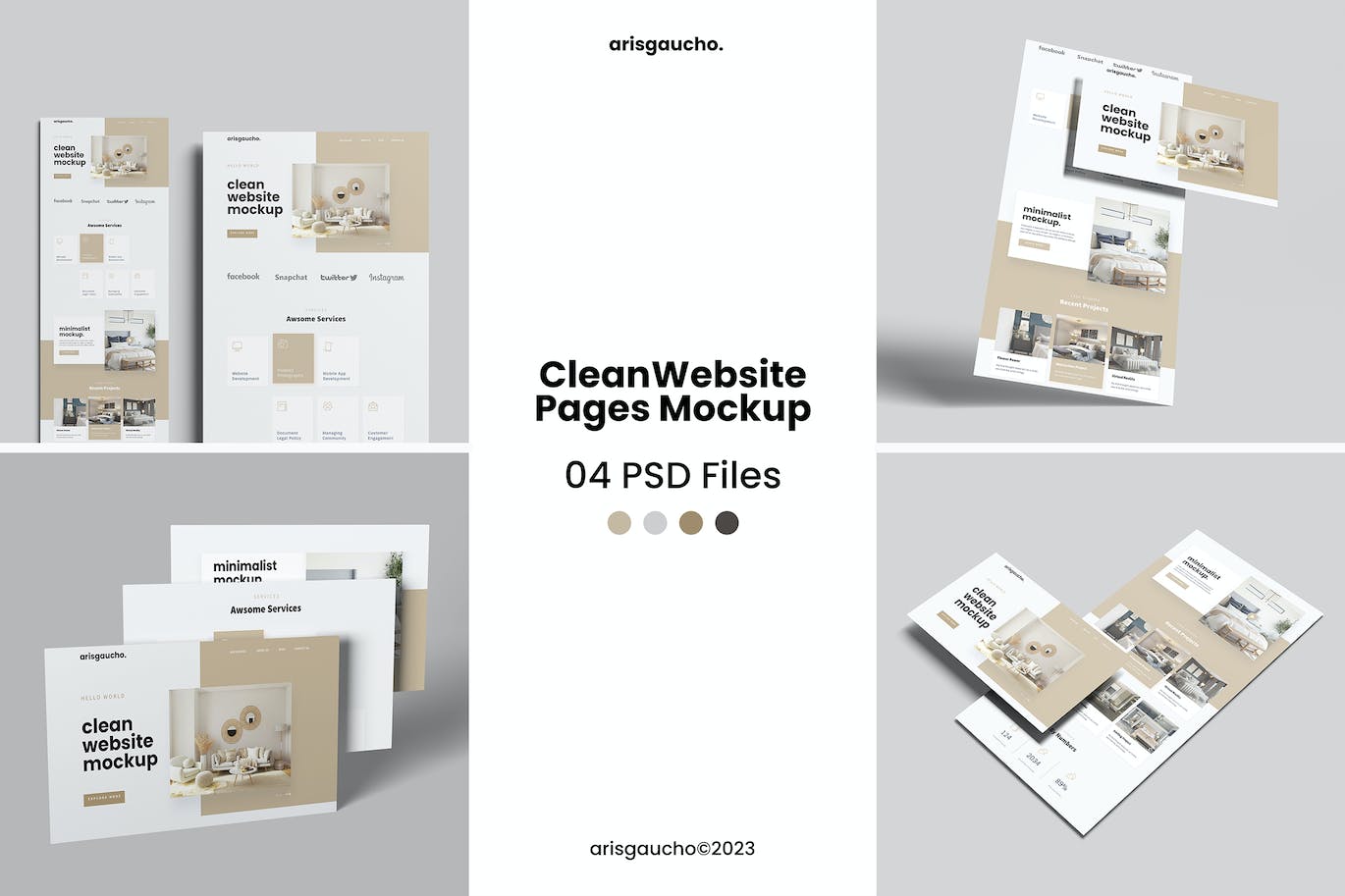 干净的网站页面UI样机 Clean Website Pages Mockup 样机素材 sucaiwan.com