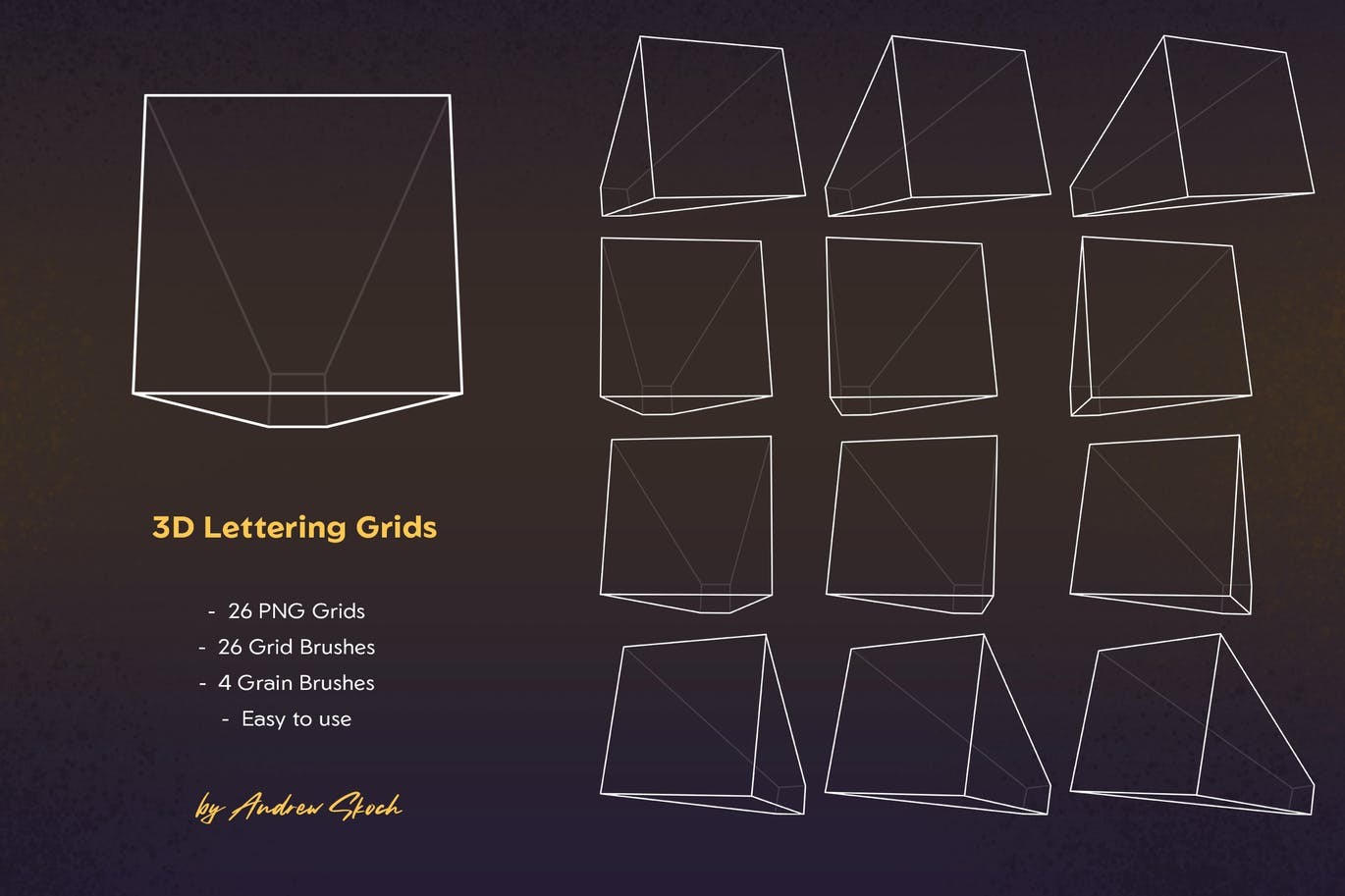 3D字体辅助网格PS笔刷套装 笔刷资源 sucaiwan.com