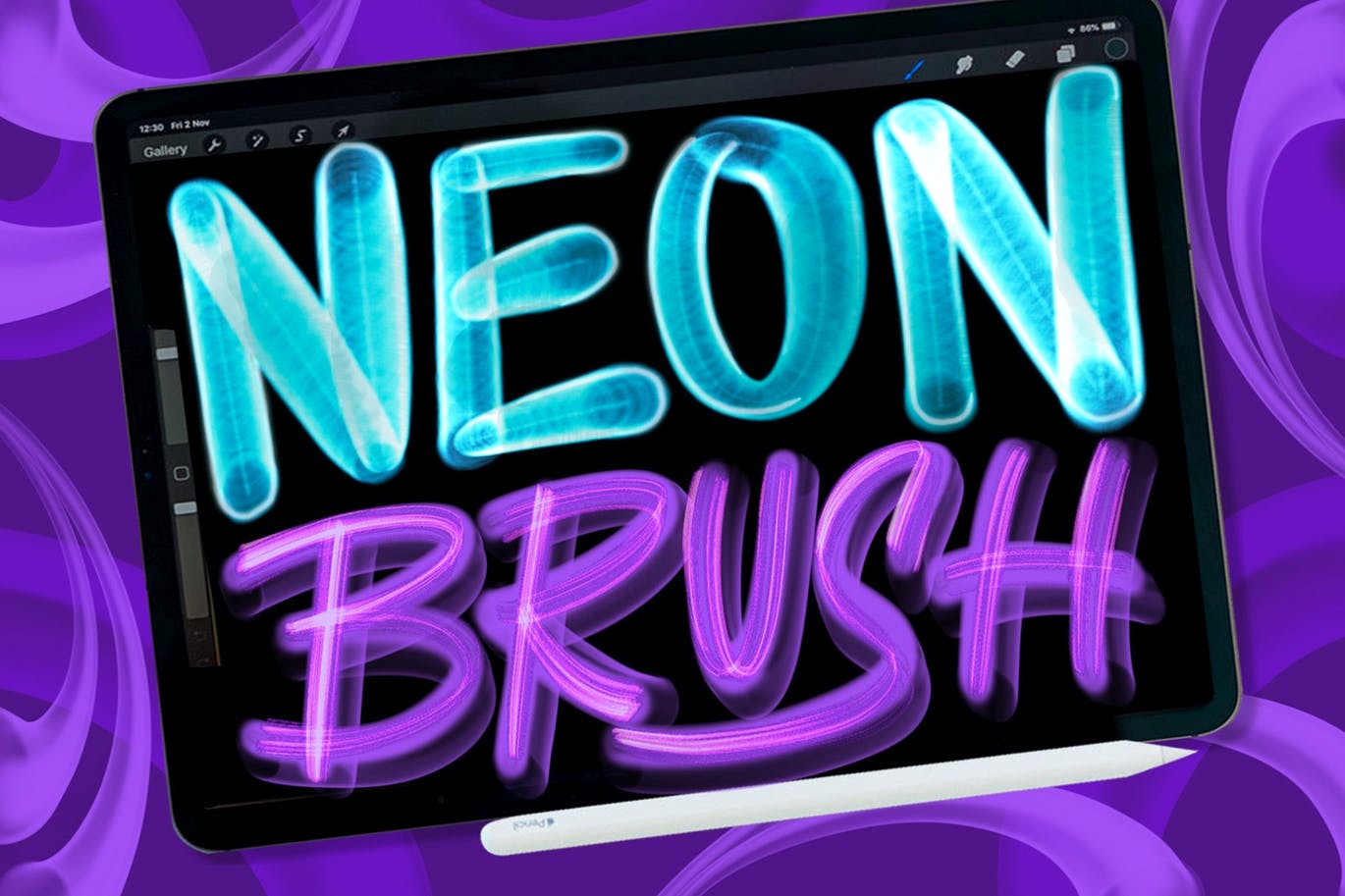 霓虹灯效果Procreate笔刷素材 Neon Light Brush Procreate 样机素材 sucaiwan.com