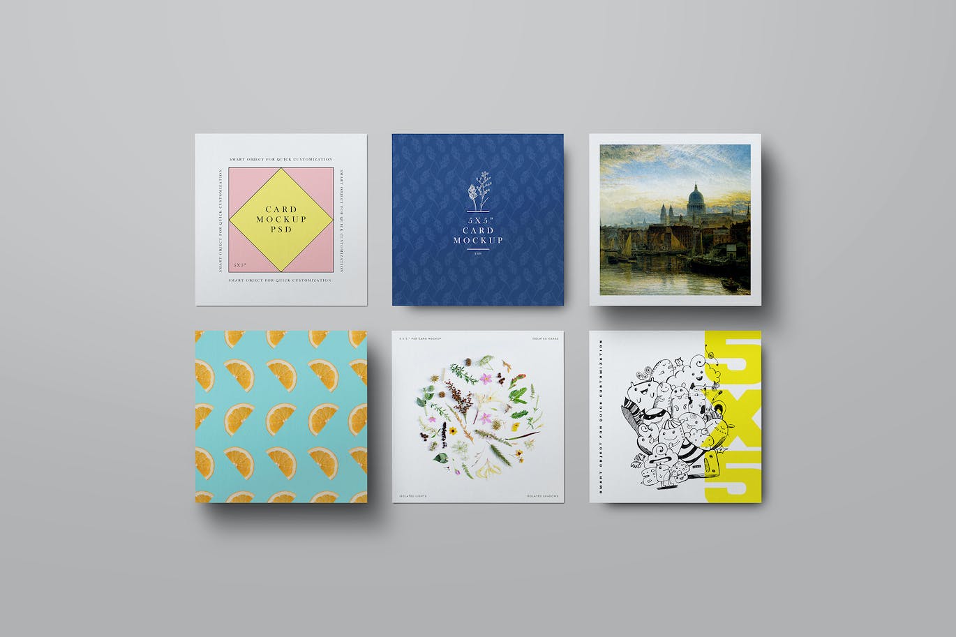 5 x 5″尖锐&圆角卡片样机psd模板 5 x 5″ Card Mockup Sharp Rounded Corners 样机素材 sucaiwan.com