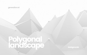 白色多边形连接点山峰背景 Polygonal Landscape with Connected Dots Background