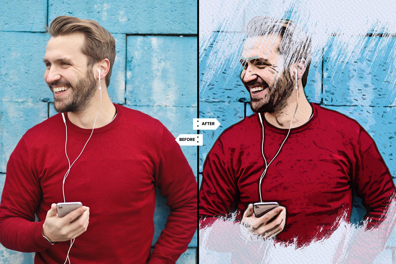 水彩笔绘画效果PS动作 Watercolor Brush Painting Effect Action 笔刷资源 sucaiwan.com