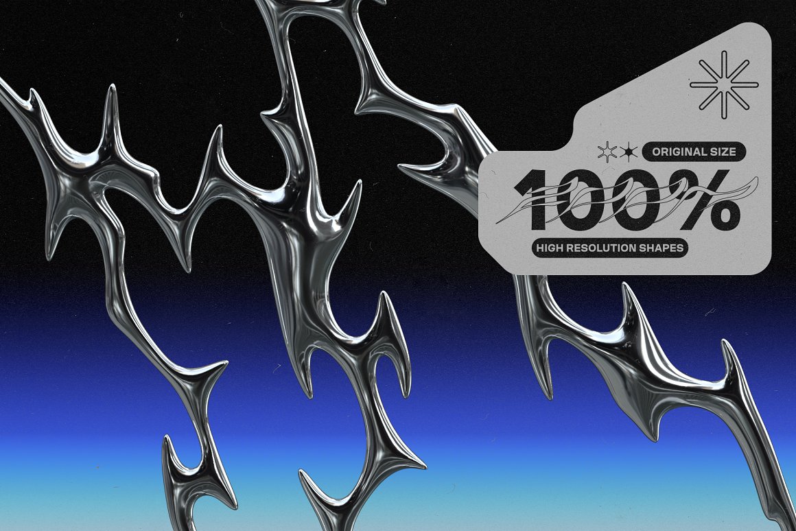 40款3D金属镀铬抽象几何部落图腾锋利尖锐Y2K锁链荆棘爱心笑脸PNG元素设计套装 Chrome Shapes PNG Elements 设计素材 第2张-素材湾丨精选海外优质设计素材资源 40款3D金属镀铬抽象几何部落图腾锋利尖锐Y2K锁链荆棘爱心笑脸PNG元素设计套装 Chrome Shapes PNG Elements 设计素材 sucaiwan.com