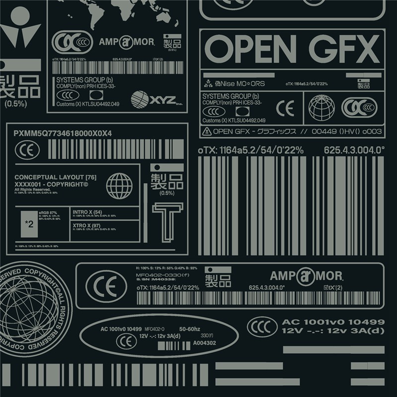 107个赛博朋克工业风格矢量标签印刷设计图标套件 Label Asset Pack Vol.1 图标素材 sucaiwan.com