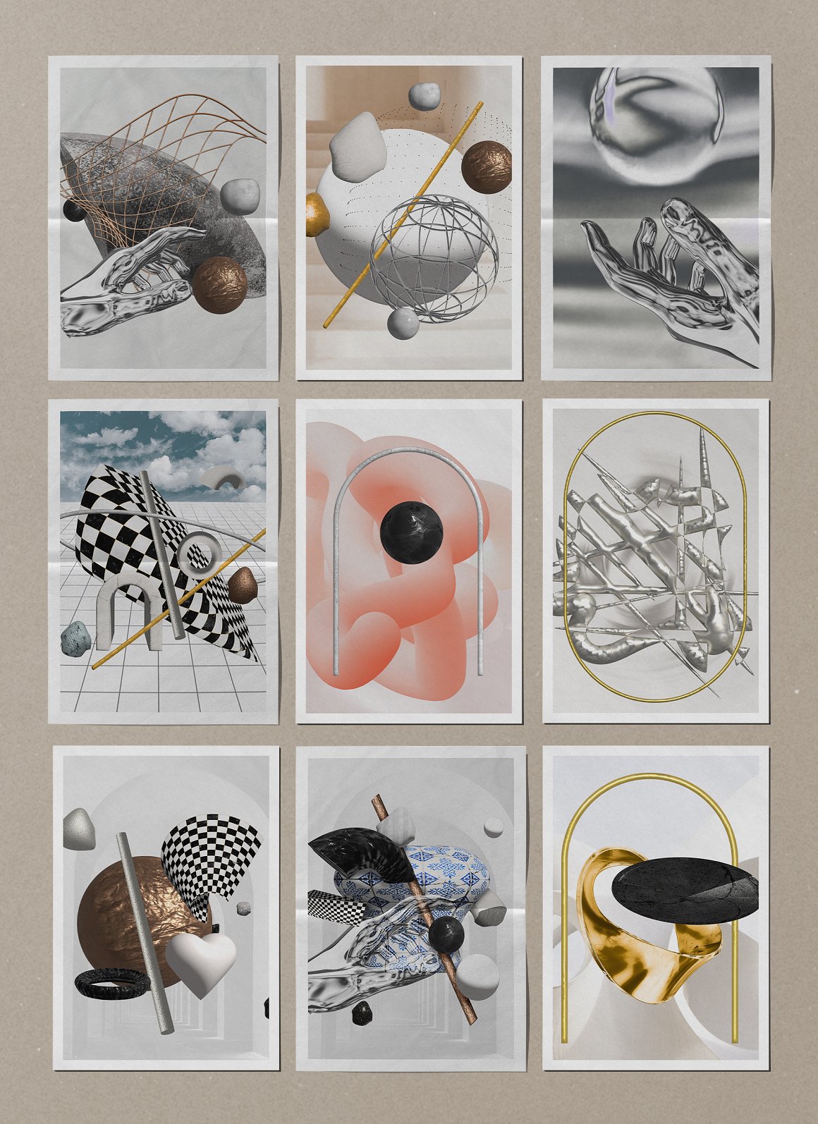 Natdzho 孟菲斯风3D金属立体形状雕塑颗粒状渐变海报封面背景素材包 Welcome to Wonderland 图片素材 sucaiwan.com