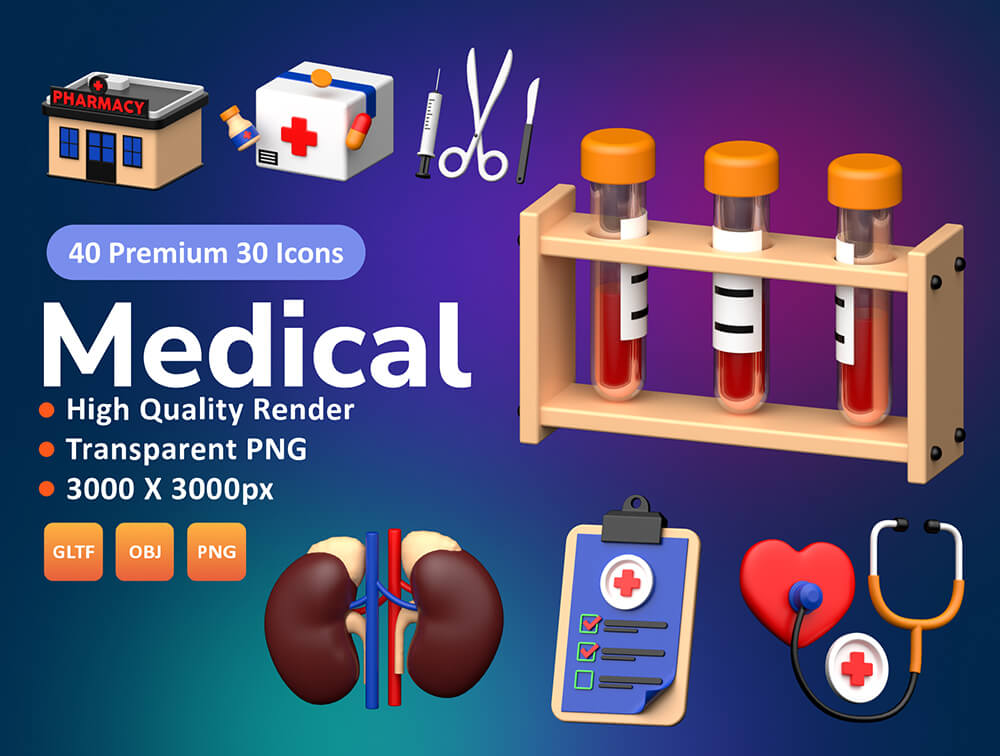 医疗医学3D图标集 图标素材 sucaiwan.com