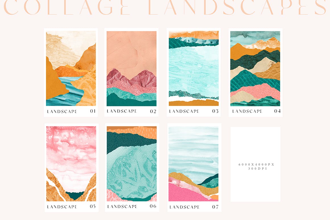拼贴山峰景观纹理素材 Collage Landscape Textures 图片素材 sucaiwan.com