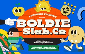 英文字体：复古新怪诞实验性趣味海报杂志排版设计英文字体 Boldie Slab Font Width