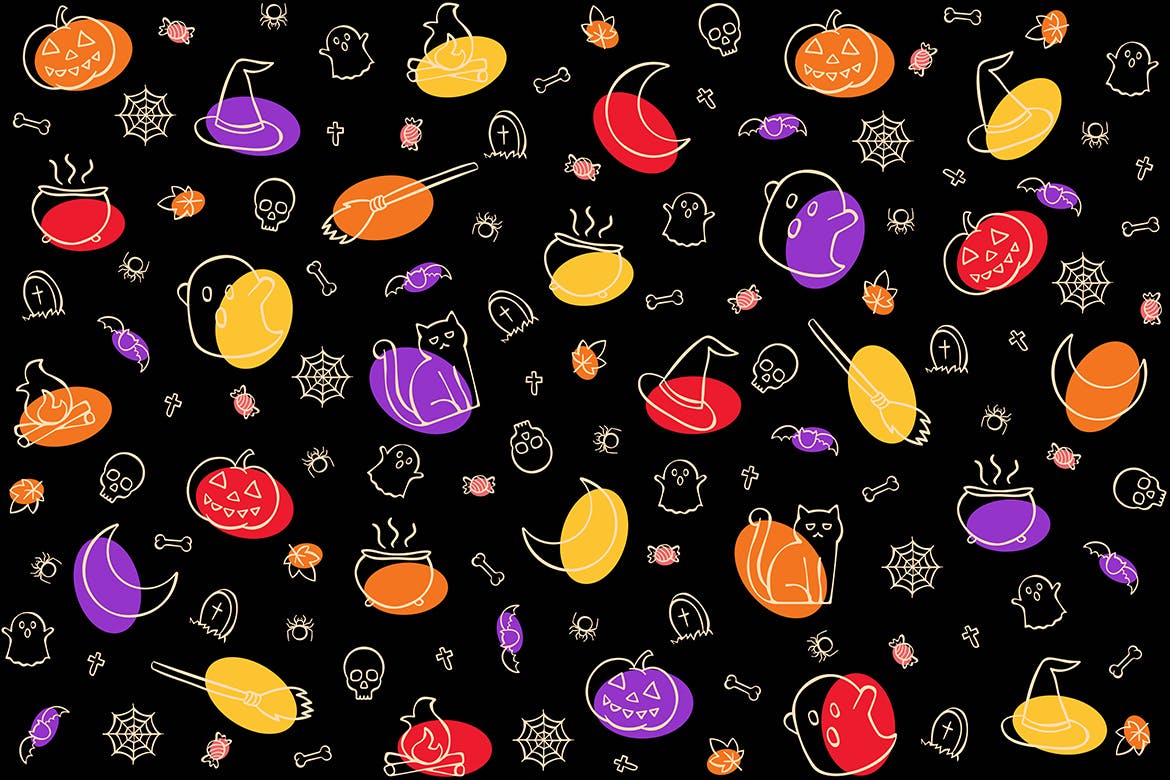 万圣节元素无缝图案背景 Halloween Seamless Pattern 图片素材 sucaiwan.com