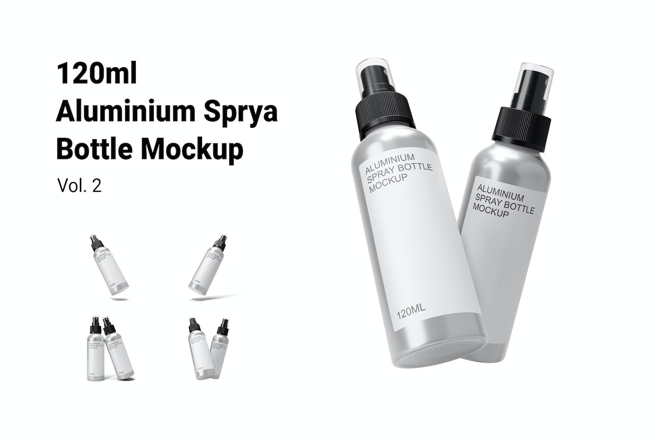 铝制喷雾瓶包装设计样机图psd模板 Aluminum Spray Bottle Mockup Vol.2 样机素材 sucaiwan.com