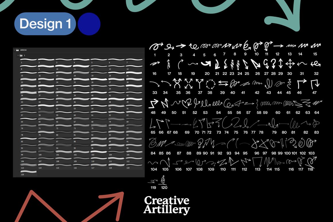 335款箭头飞箭涂鸦线条毛笔笔刷艺术绘画效果PS笔刷+PNG免抠图设计素材套装 Arrows Brush 图片素材 sucaiwan.com