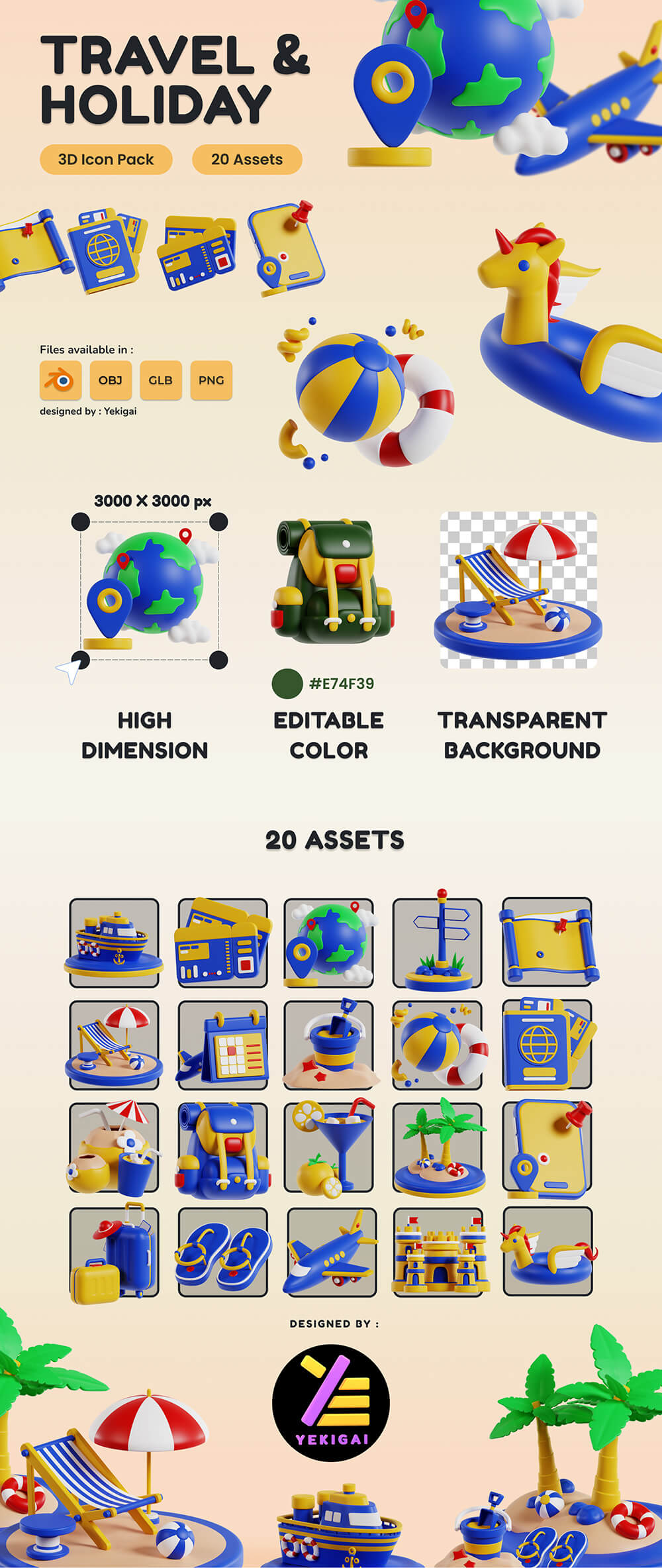 旅行和度假3D图标包 图标素材 sucaiwan.com