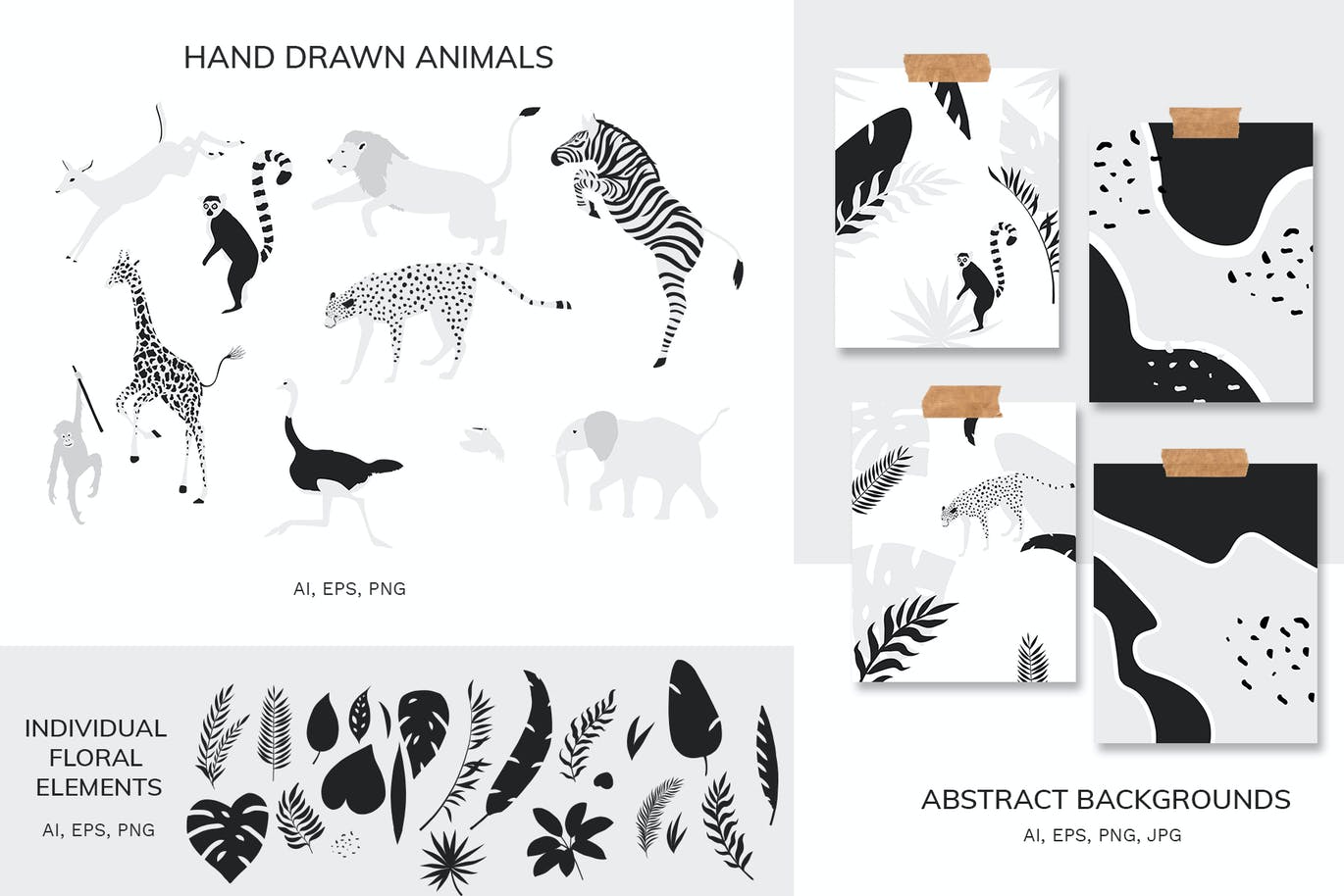 热带图案和动物剪贴画 Tropical patterns & animals clipart 图片素材 sucaiwan.com