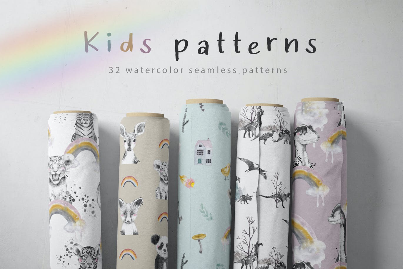 水彩动物儿童手绘图案 Watercolor kids patterns 图片素材 sucaiwan.com