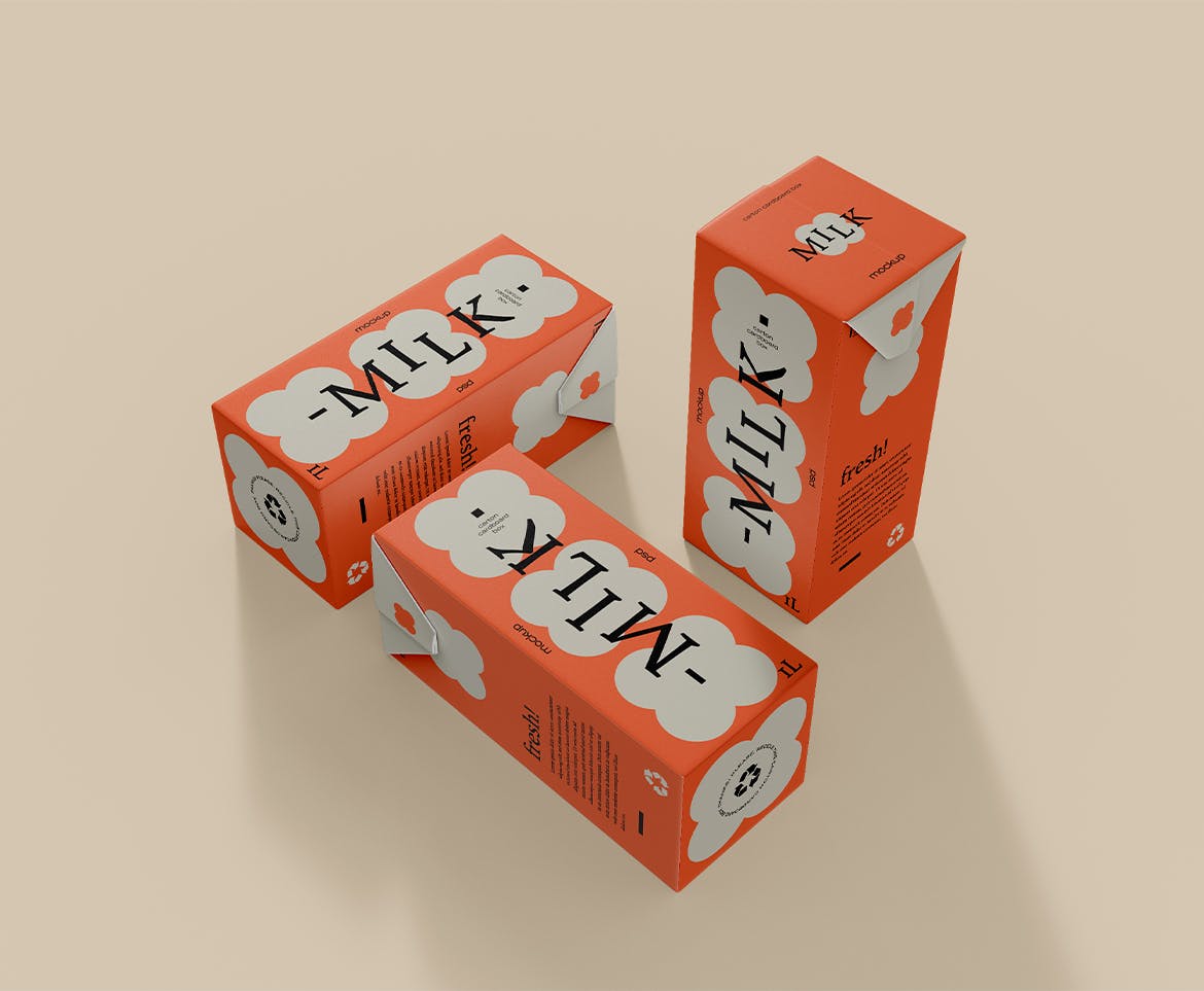 牛奶盒包装设计样机图psd模板 Milk Carton Boxes Mockup 样机素材 sucaiwan.com