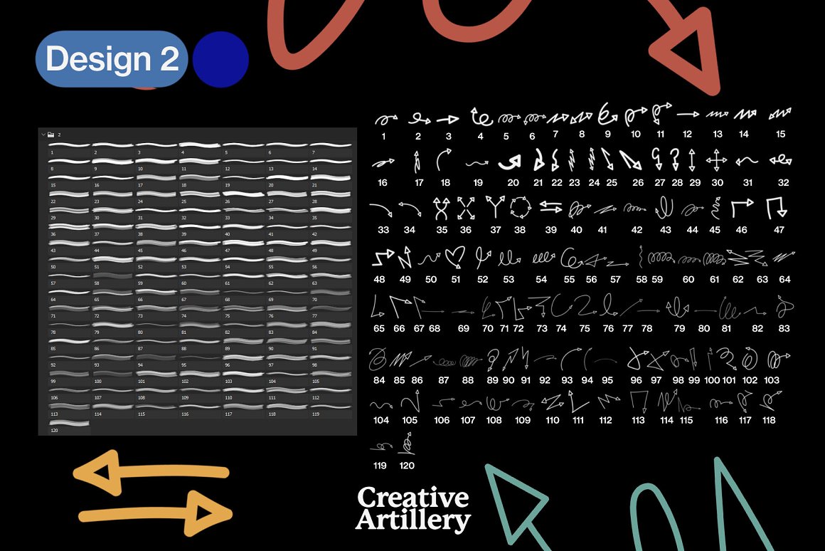 335款箭头飞箭涂鸦线条毛笔笔刷艺术绘画效果PS笔刷+PNG免抠图设计素材套装 Arrows Brush 图片素材 sucaiwan.com