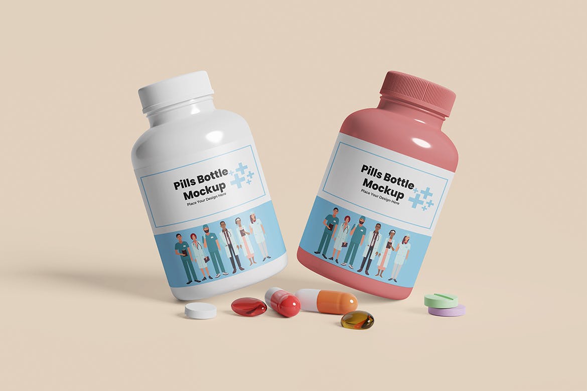 药物药丸瓶包装设计样机图psd模板 Pills Bottle Mockup 样机素材 sucaiwan.com