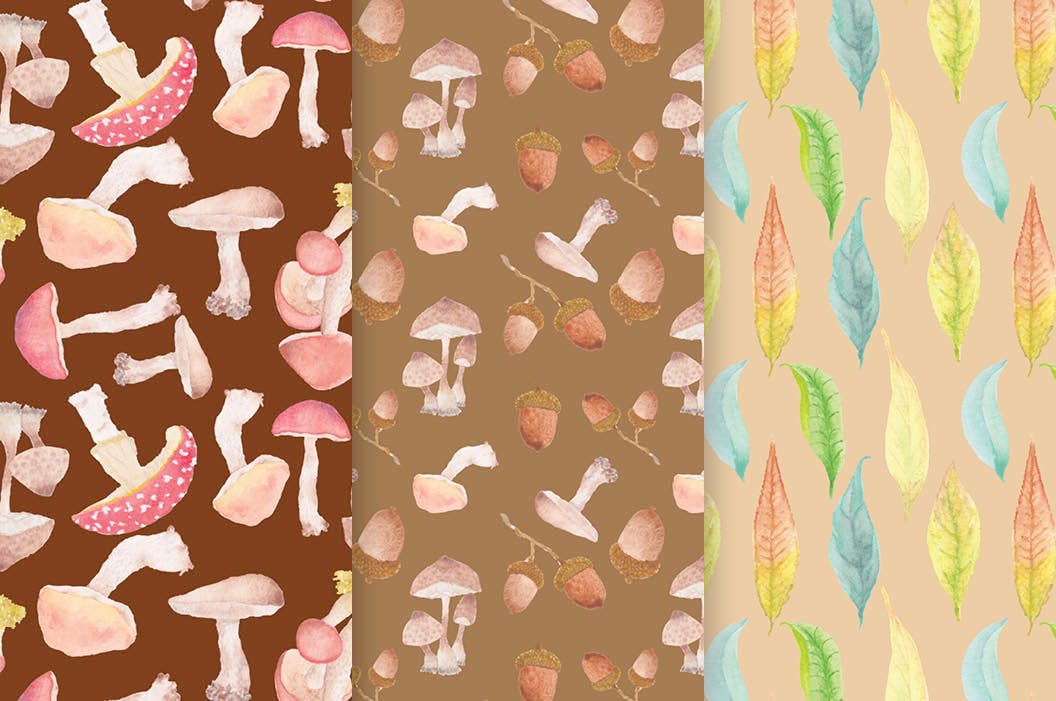 秋天色调水彩图案 Watercolor Patterns in Autumn Shades 图片素材 sucaiwan.com