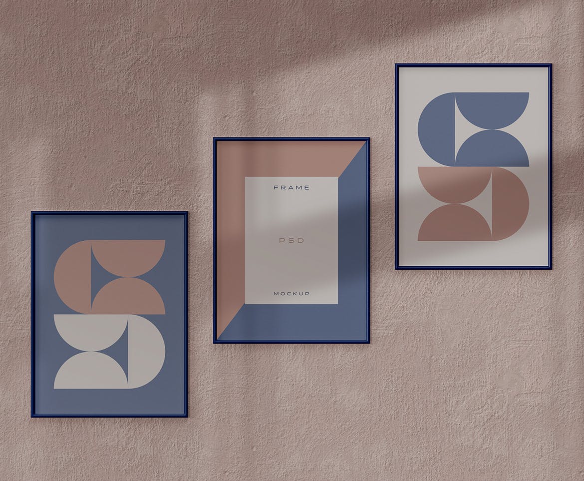 3个阶梯式相框画框样机图psd模板 Frames Mockup 样机素材 sucaiwan.com