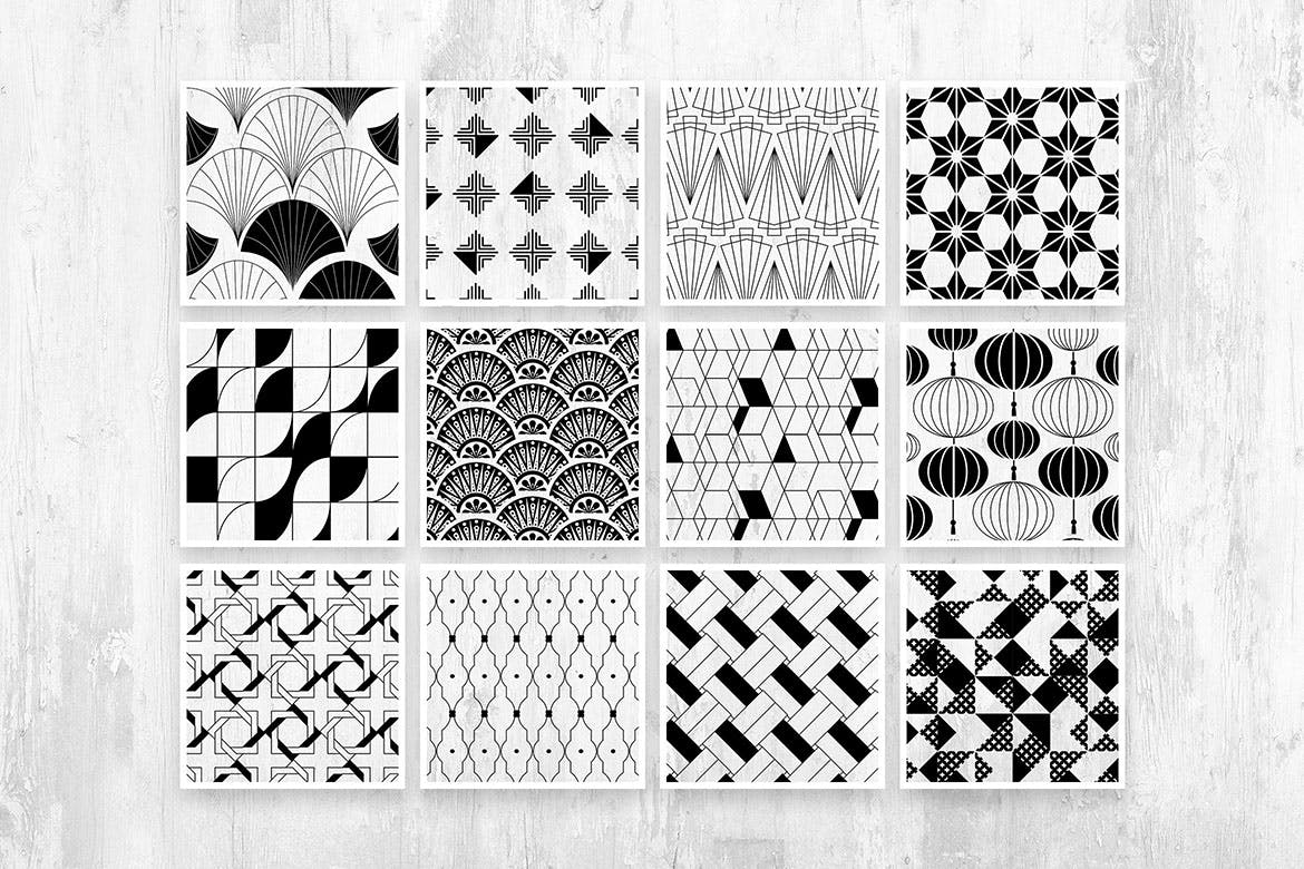 亚洲装饰：无缝装饰艺术图案系列 Asian Deco: Seamless Art Deco Patterns Collection 图片素材 sucaiwan.com