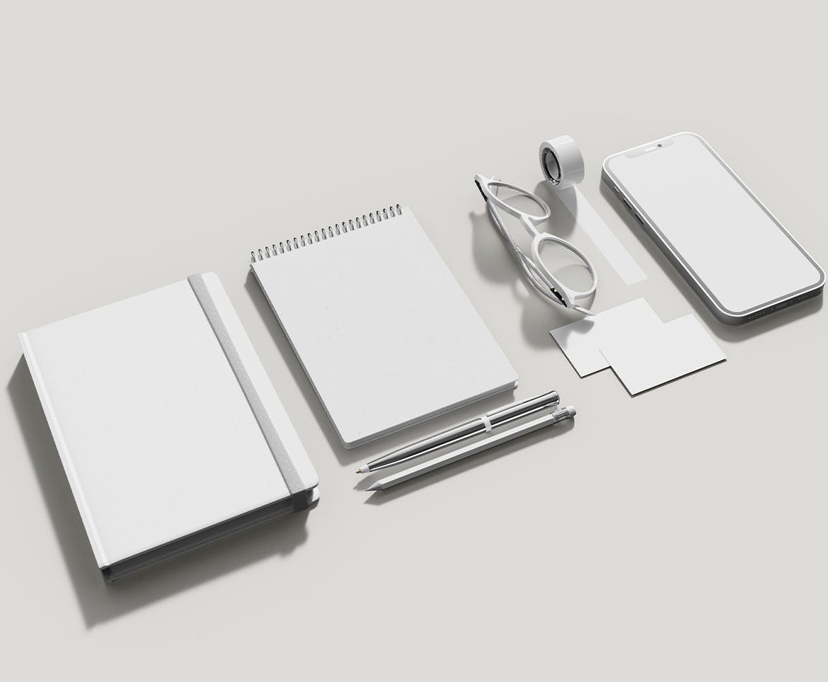 企业文具用具品牌设计展示样机图 Stationery Set Mockup 样机素材 sucaiwan.com
