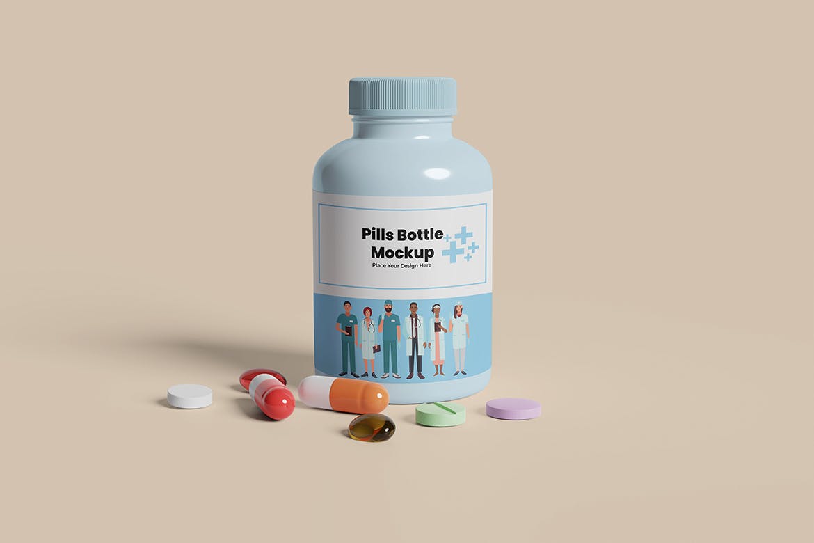药物药丸瓶包装设计样机图psd模板 Pills Bottle Mockup 样机素材 sucaiwan.com