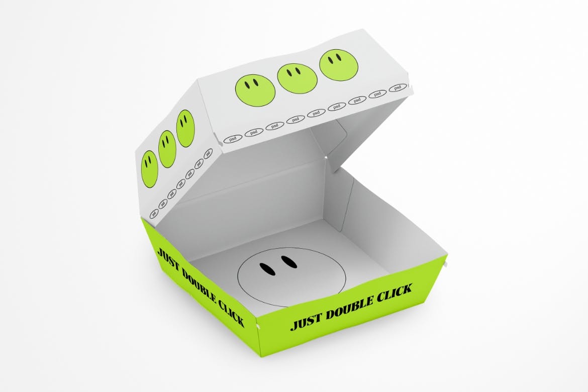 汉堡外卖纸盒样机图psd模板 Burger Box Mockup 样机素材 sucaiwan.com