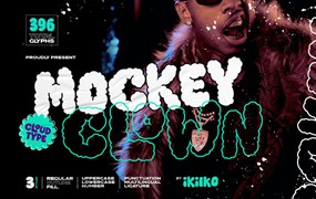 英文字体：独特大胆创意云风格装饰性时髦英文字体 Mockey Clown Font
