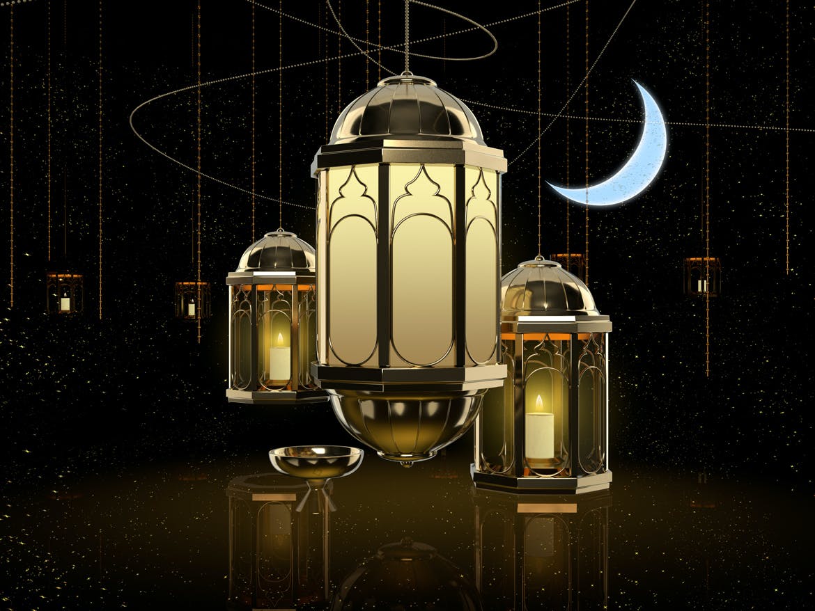 3D奢华装饰吊灯背景 Eastern Fanous Lantern 图片素材 sucaiwan.com