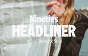 英文字体：80年代怀旧经典头条杂志报纸新闻打印标题文本+PS动作 Nineties Headliner