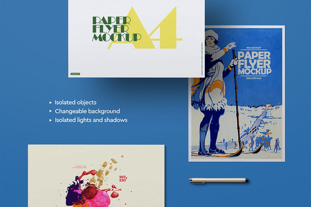 横向垂直A4海报传单印刷品样机psd模板 Flyer Mockup A4 Horizontal Vertical 样机素材 sucaiwan.com